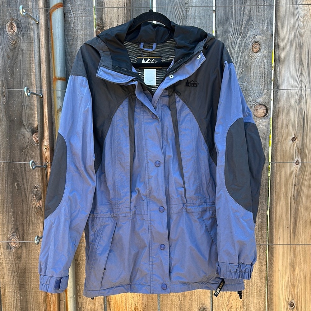 REI Lilac and Gray Rain Jacket with Water-Resistant Fabric and Hood